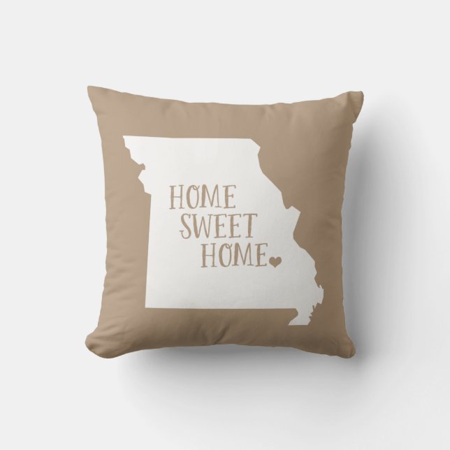 Mocha Brown Missouri Home Sweet Home State Cushion (Front)
