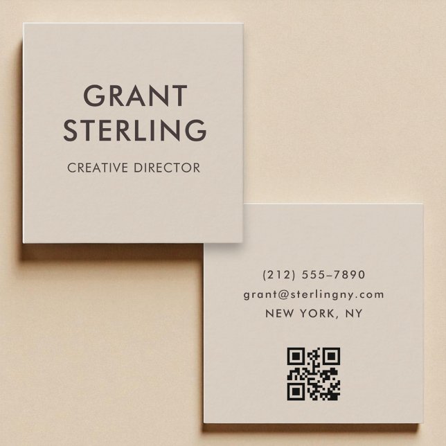Mocha Brown Modern Minimal Typography QR Code Square Business Card (Creator Uploaded)
