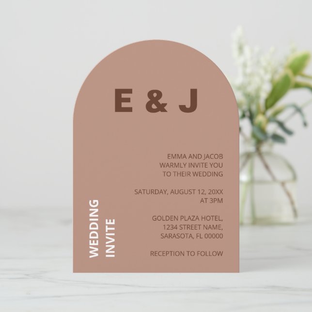 Mocha Brown Modern Wedding Invitation (Standing Front)
