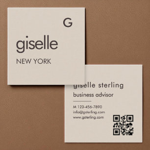 Mocha Brown Monogram QR Code Minimalist  Square Business Card