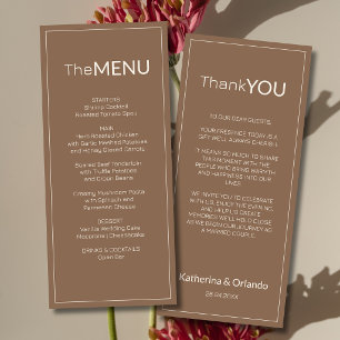 Mocha Brown Old Money Wedding Menu Thank You Note