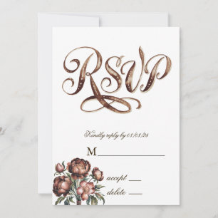 Mocha Brown Paint Peony Wedding RSVP Cards