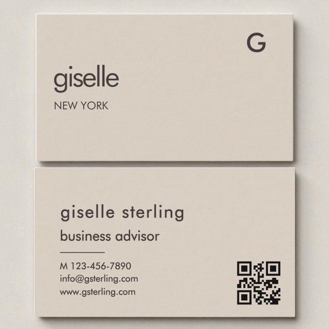 Mocha Brown QR Code Minimalist Monogram  Business Card (Creator Uploaded)