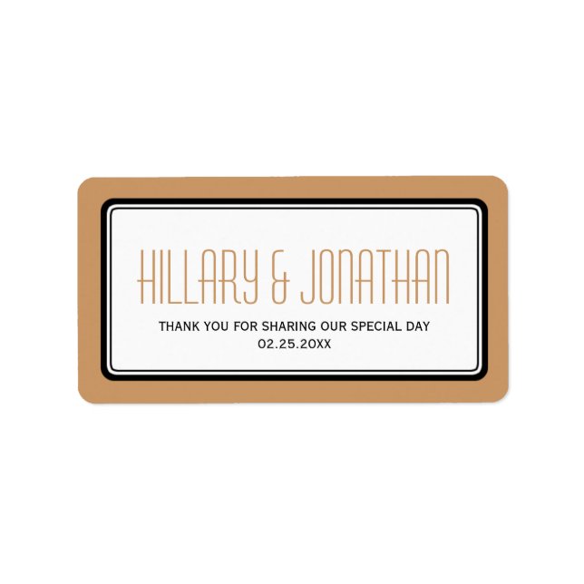 Mocha brown rectangular frame wedding favour label (Front)