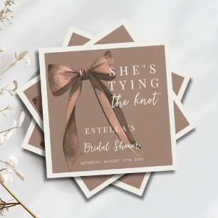 Mocha Brown She's Tying The Knot Bow Bridal Shower Napkin