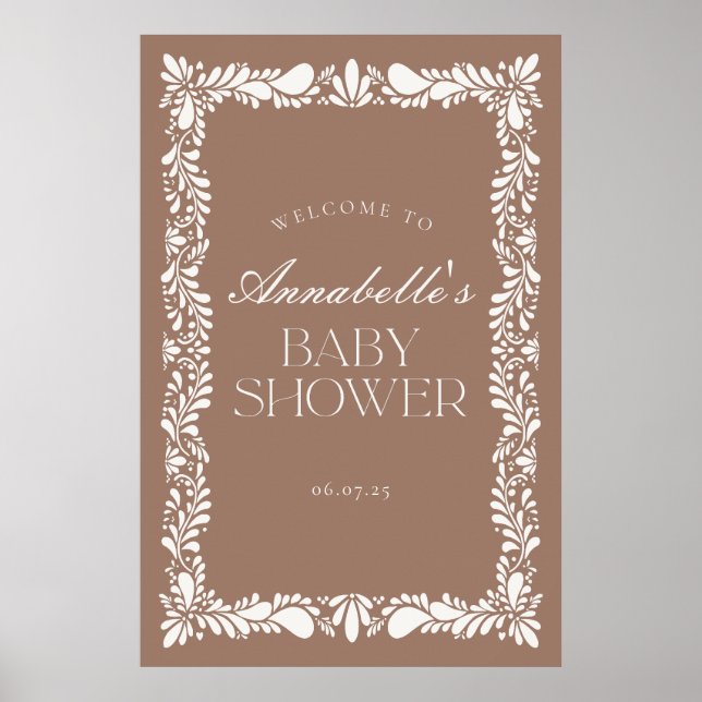 Mocha Brown Talavera Fiesta Baby Shower Welcome Poster (Front)