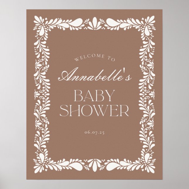 Mocha Brown Talavera Fiesta Baby Shower Welcome Poster (Front)