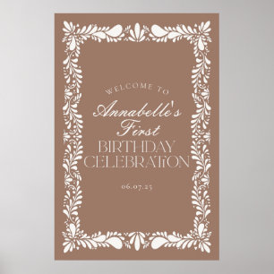 Mocha Brown Talavera Fiesta Birthday Party Welcome Poster