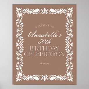 Mocha Brown Talavera Fiesta Birthday Party Welcome Poster