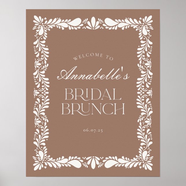 Mocha Brown Talavera Fiesta Bridal Brunch Welcome Poster (Front)