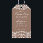 Mocha Brown Talavera Fiesta Bridal Shower Favour Gift Tags<br><div class="desc">Everyone loves a fiesta! This collection is a stunning blend of elegance and cultural heritage, inspired by the traditional Mexican Talavera tile patterns. The earthy mocha brown Terracotta floral border exudes sophistication and a touch of festive charm, making it perfect for your Spanish or Mexican inspired celebration. Whether you're hosting...</div>