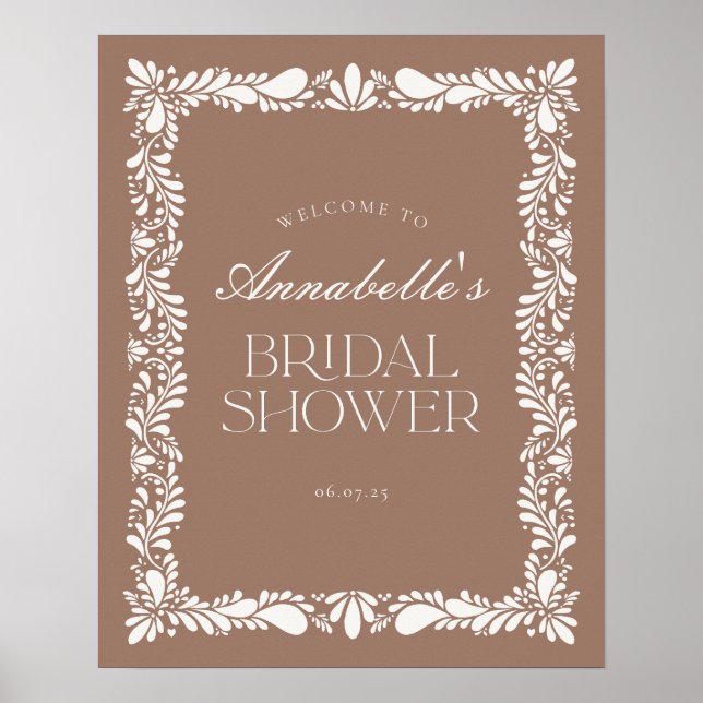Mocha Brown Talavera Fiesta Bridal Shower Welcome Poster (Front)