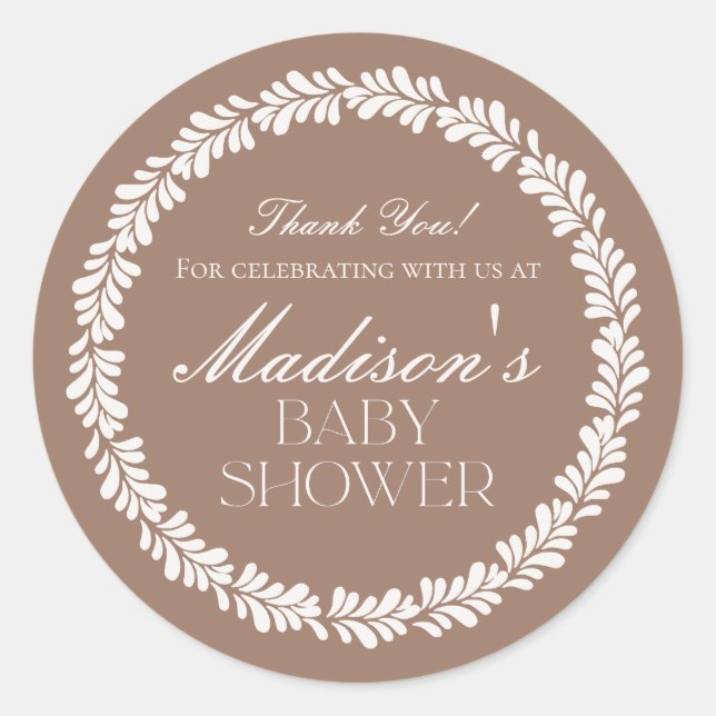 Mocha Brown Talavera Spanish Fiesta Baby Shower Classic Round Sticker (Front)