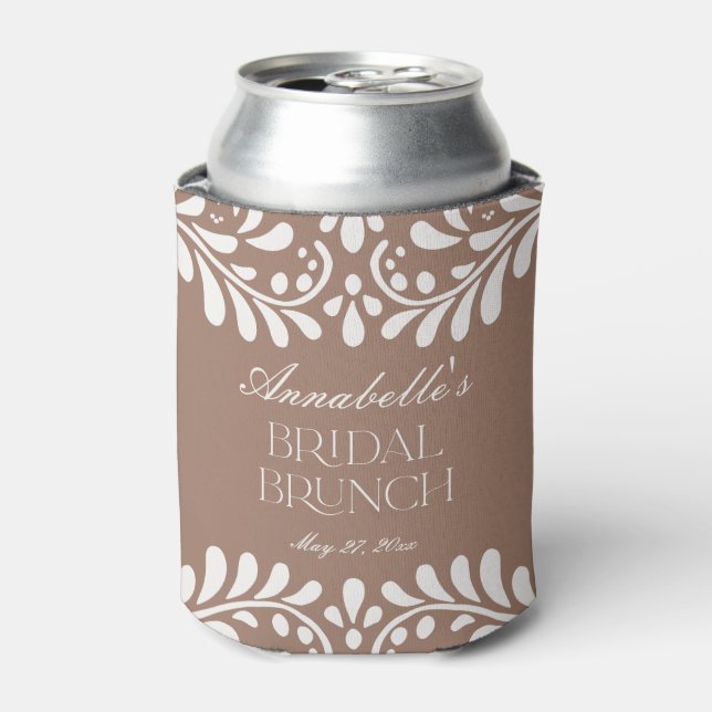 Mocha Brown Talavera Spanish Fiesta Bridal Brunch Can Cooler (Can Front)