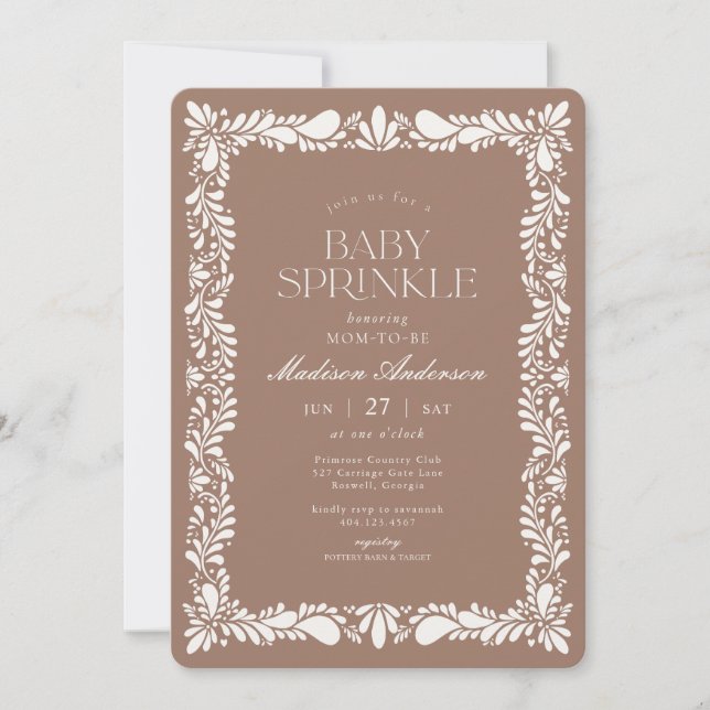 Mocha Brown Talavera Tile Fiesta Baby Sprinkle Invitation (Front)