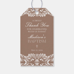 Mocha Brown Talavera Tile Fiesta Baptism Favours Gift Tags