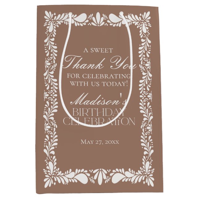 Mocha Brown Talavera Tile Fiesta Birthday Favours Medium Gift Bag (Front)