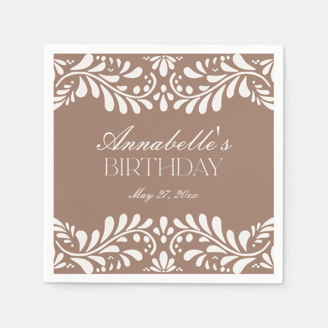 Mocha Brown Talavera Tile Fiesta Birthday Napkin (Front)