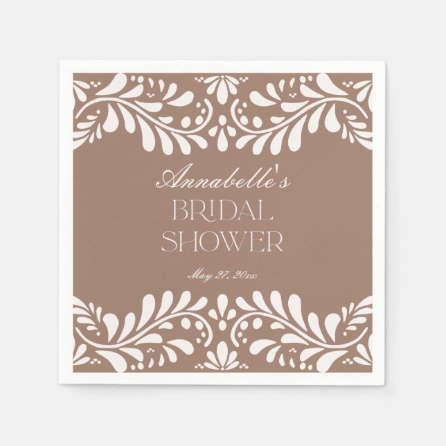 Mocha Brown Talavera Tile Fiesta Bridal Shower Napkin (Front)