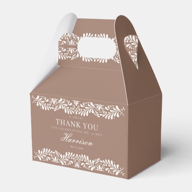 Mocha Brown Talavera Tile Fiesta Wedding Dessert Favour Box (Front Side)