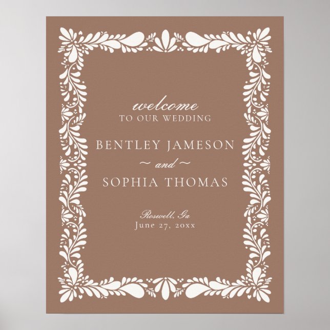 Mocha Brown Talavera Tile Fiesta Wedding Welcome Poster (Front)