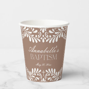 Mocha Brown Talavera Tile Spanish Fiesta Baptism Paper Cups