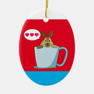 Mocha Bunny say "Hi" Christmas Ceramic Ornament