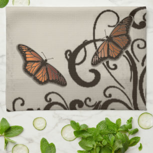 Mocha Butterfly Swirl Kitchen Towel