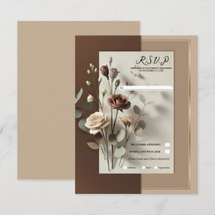 Mocha Café Au Lait Brown Neutral Floral RSVP Invitation