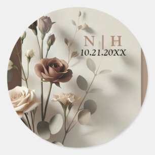 Mocha Café Au Lait Brown Neutral Floral Wedding Classic Round Sticker