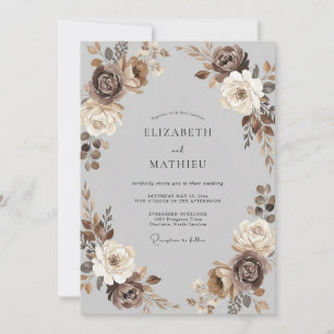 Mocha Champagne Peony Wedding Invitation