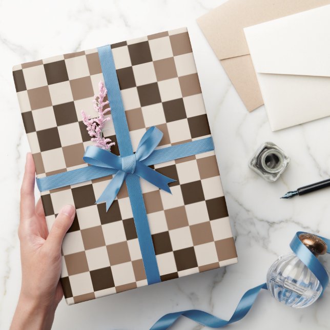 Mocha Chequered Charm Wrapping Paper (Gifting)