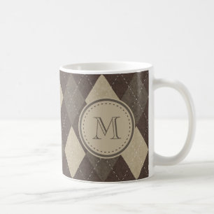 Mocha Chocca Brown Argyle Pattern with Monogram Coffee Mug