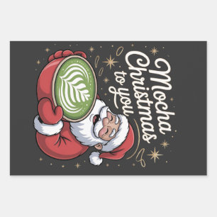 Mocha Christmas to You Green Coffee Matcha  Wrapping Paper Sheet