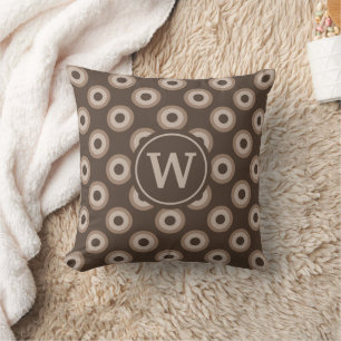 Mocha Circles And Dots Monogram Cushion