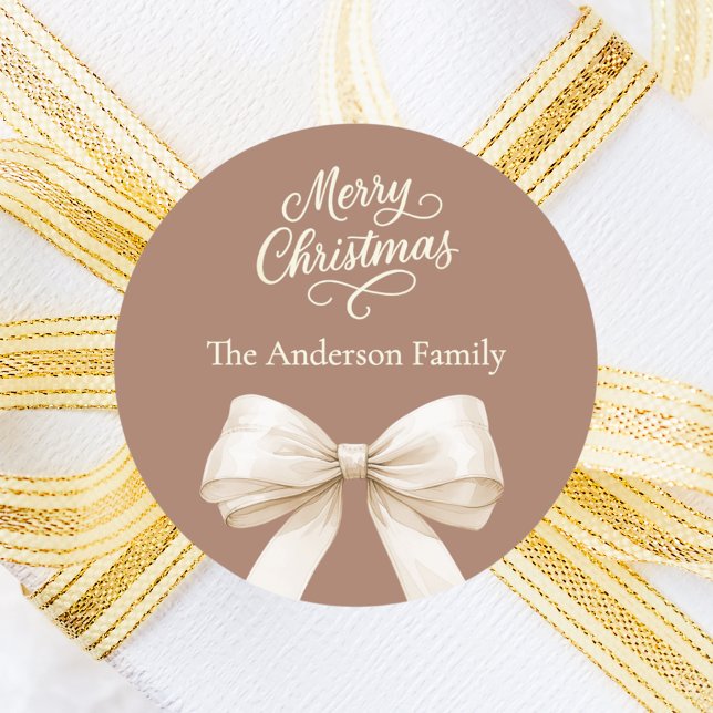 Mocha coffee cream bow Christmas Classic Round Sticker (Creator Uploaded)