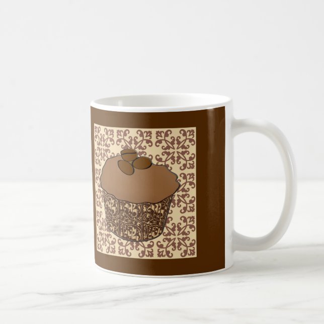 Mocha / Coffee Frosted Cupcake, Lace Background Coffee Mug (Right)