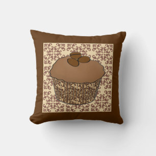 Mocha / Coffee Frosted Cupcake, Lace Background Cushion