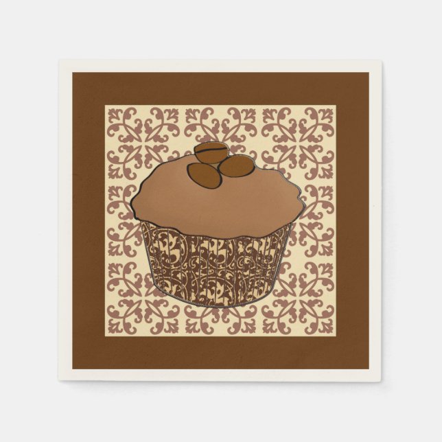 Mocha / Coffee Frosted Cupcake, Lace Background Napkin (Front)