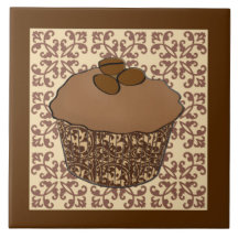 Mocha / Coffee Frosted Cupcake, Lace Background