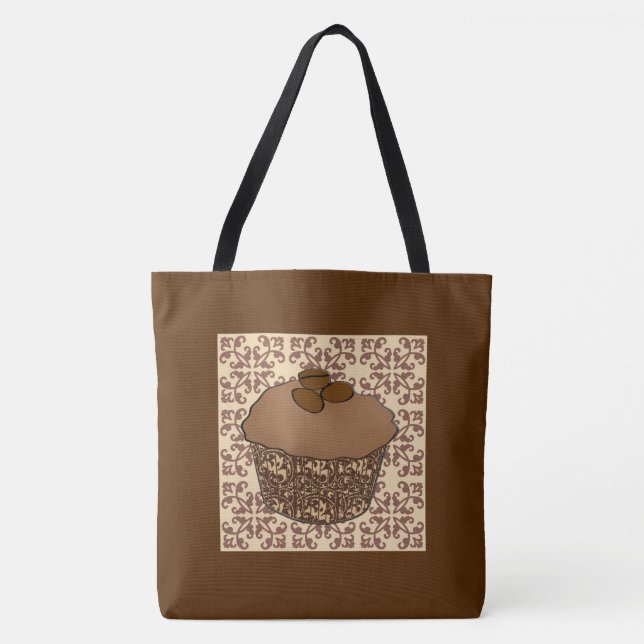 Mocha / Coffee Frosted Cupcake, Lace Background Tote Bag (Front)
