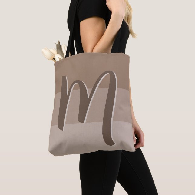 Mocha Colour Blocks Monogram  Tote Bag (Close Up)