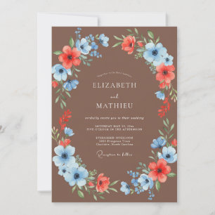 Mocha Cornflower Wreath Wedding Invitation
