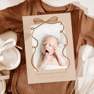 Mocha Doodle Bow Frame Birth Announcement Photo