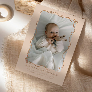 Mocha Doodle Bows Frame Birth Announcement Photo