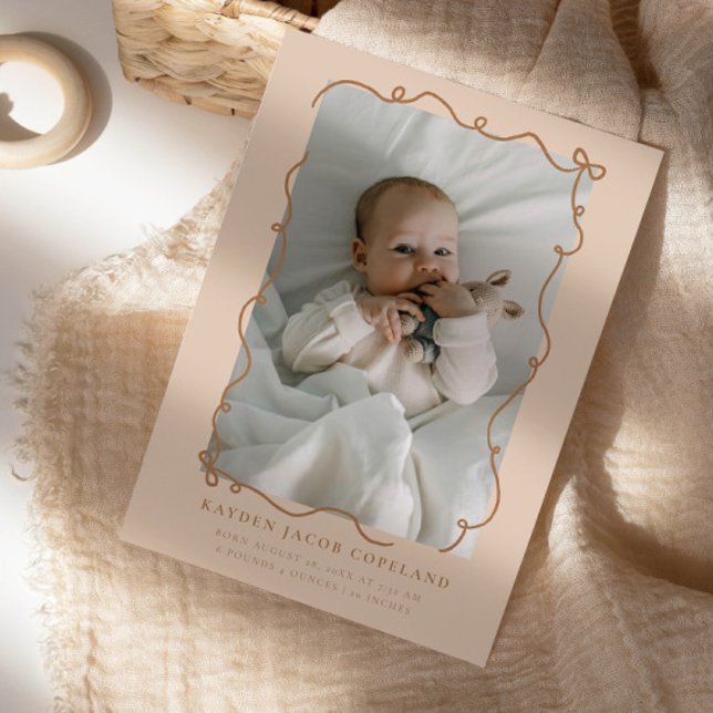 Mocha Doodle Bows Frame Birth Announcement Photo (Creator Uploaded)