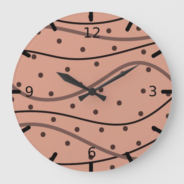 Mocha Dots & Stripes Pattern Large Clock (Front)