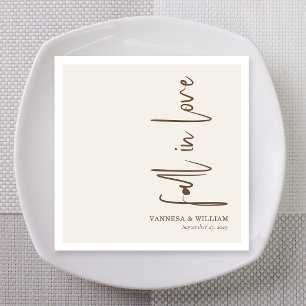Mocha Fall in Love Elegant Script Wedding Napkin