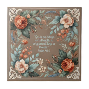 Mocha Floral Bible Verse Customizable Ceramic Tile