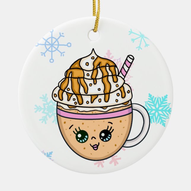 Mocha Frappuccino Coffee with Whipped Cream Ceramic Ornament (Front)